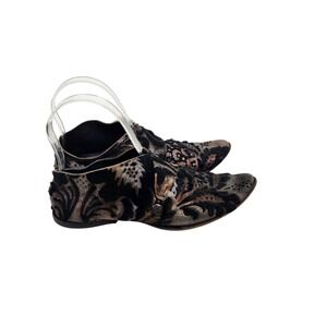 CYDWOQ Edge Shoes Womens 6 36 Black Floral Victorian Embossed Leather Handmade